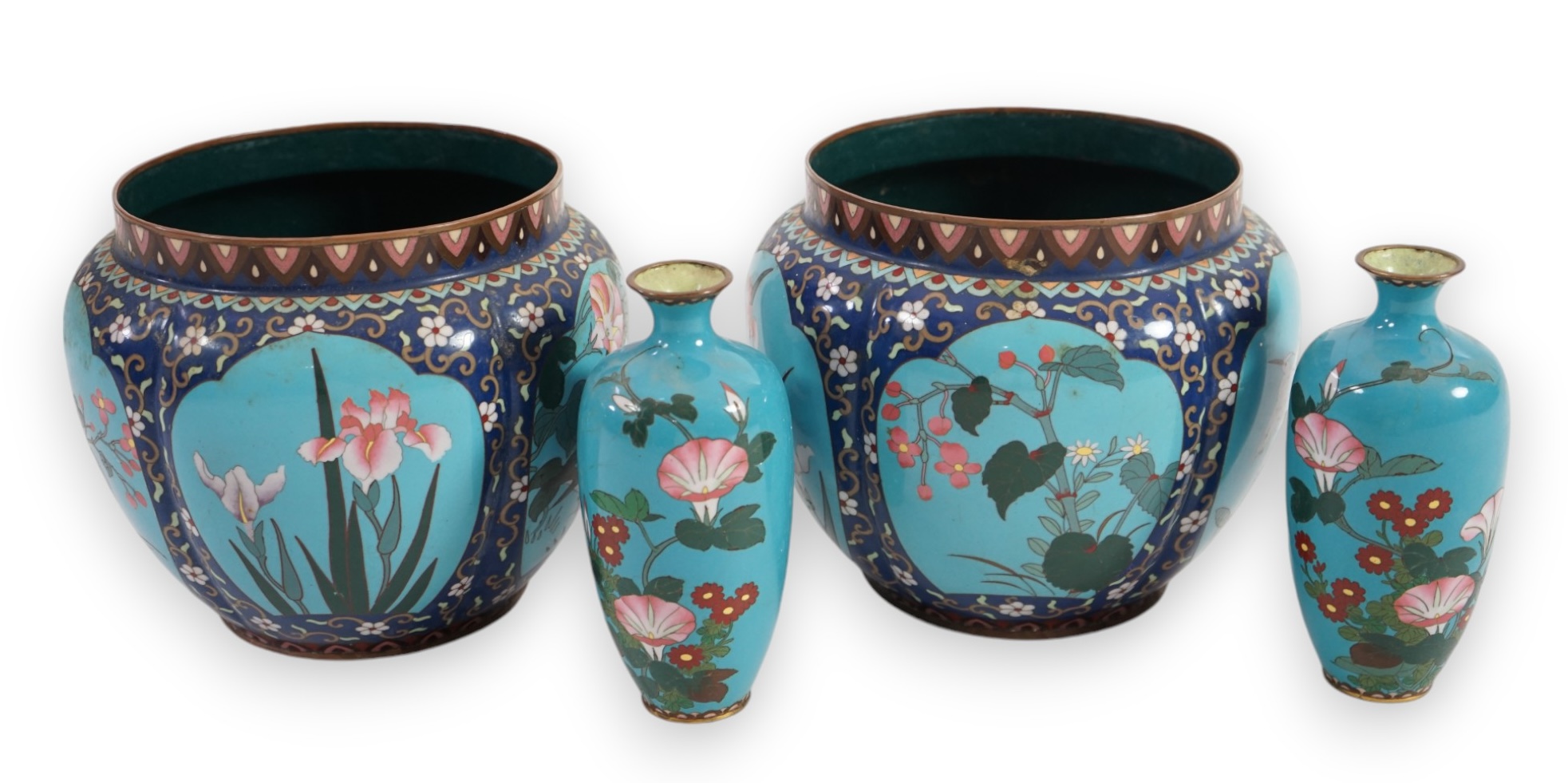 A pair of early 20th century Japanese cloisonné jardinieres